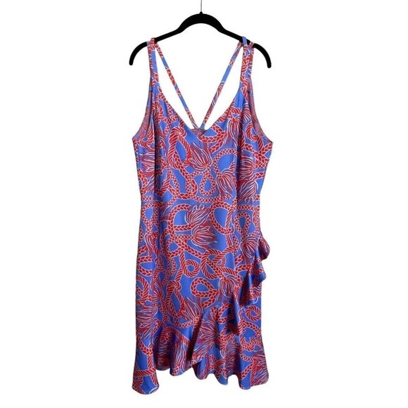 Gretchen Scott Blue Red Rope Strap Jersey Dress Size L - Picture 1 of 6
